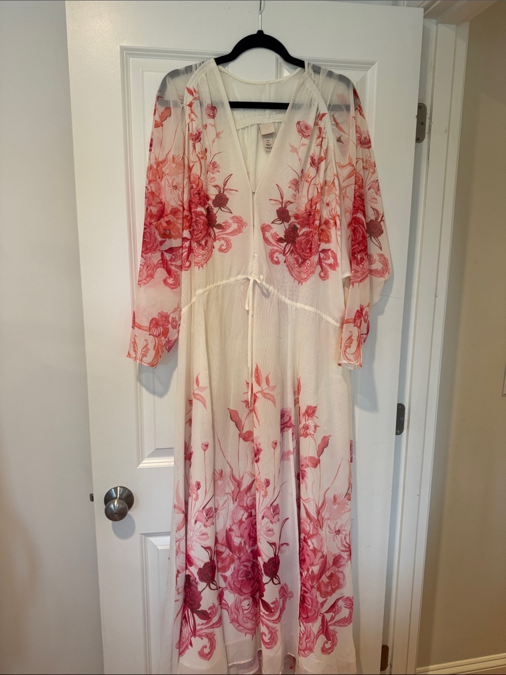 H&M White Maxi Dress with Pink Floral Print
